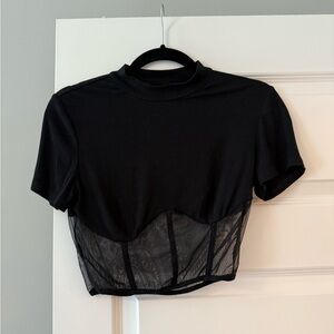 Black Mesh Panel Crop Top